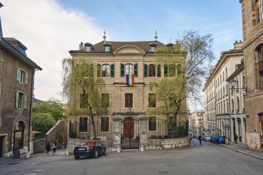 İsviçre 'nin Cenevre şehrinin eski kasaba çevresindeki manzara