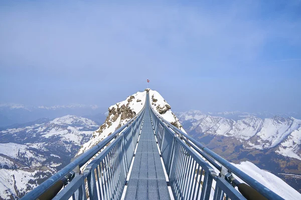 Landscape Glacier 3000 Suspension Bridge Sunny Day Scex Rouge Cable — Stock Photo, Image