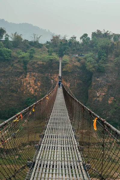 Знаменитый Висячий Мост Бхалам Вблизи Покхары Предлагает Захватывающий Вид Реку — стоковое фото