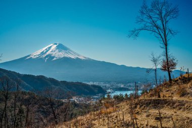Tenku no Torii ve Kawaguchiko Gölü 'nden Fuji Dağı manzaralı..