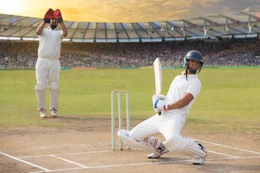 Batsman avoids a bouncer during a match in the stadium clipart