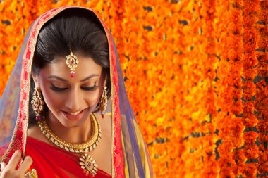 Gülümseyen güzel bir gelinin yakın çekimi