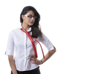 Değişken hareketler yapan iş kadınının birden fazla görüntüsü