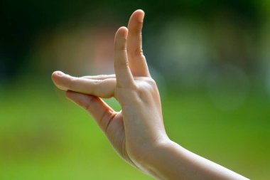 Close-up of woman's hand in yoga gesture clipart