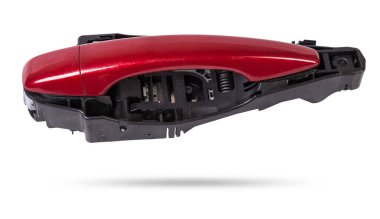 Beyaz izole edilmiş bir arka planda arabadan kapı açmak için yedek parça ve vücut öğesi. Otomobil hizmet endüstrisi.