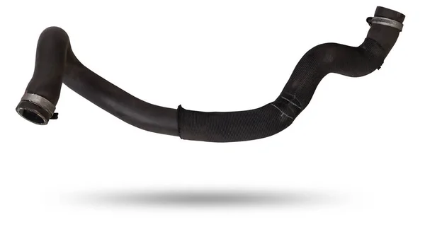 Czarny Wąż Tworzywa Sztucznego Układu Chłodzenia Silnika Samochodowego Białym Izolowanym — Zdjęcie stockowe