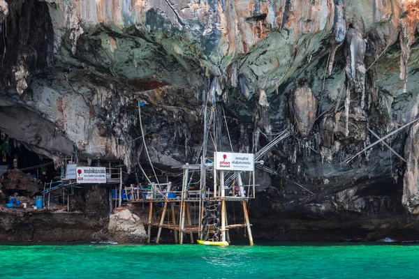 stock image Thailand, Phuket - 04.01.23: Viking caves on Phi Phi Le island in the Andaman Sea with pirates hiding treasures. Travel and excursions in Thailand Phuket island.