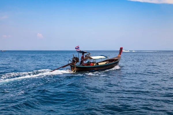 Old Traditional Thai Motorboat Made Wood Fishing Tourists Excursions Andaman — Stock Photo, Image