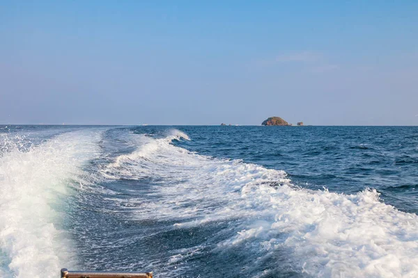 Waves Speedboat Blue Sea Splashes Trail Boat Yacht Concept Travel — Stock Photo, Image