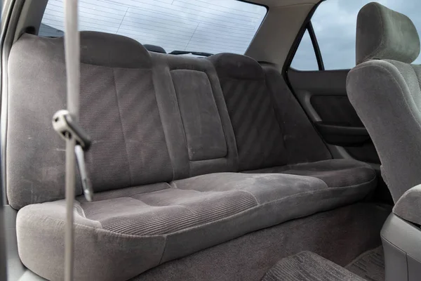 Close Rear Seats Velours Fabric Upholstery Interior Old Car Gray — Stock Photo, Image