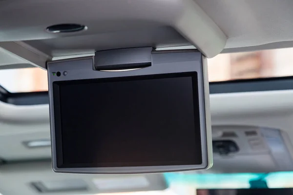 Entertainment System Rear Passengers Car Monitor Mounted Ceiling Watching Cartoons Stock Picture