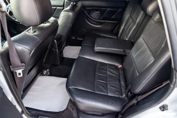 Clean Washing Rear Passenger Seats Matte Black Genuine Leather Interior — Stock Photo, Image