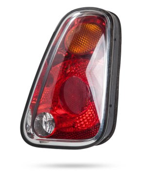 Beyaz izole edilmiş arka planda, beyaz ve kırmızı renkli bir Alman oto-optik ekipmanı için stop sinyalinin stop lambası. Bir araba hizmet merkezinde tamir ve satış için yedek parça..