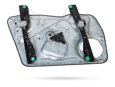 Beyaz izole edilmiş arka plandaki bir araba için elektrikli pencere mekanizması. Otomotiv yedek parça kataloğu.