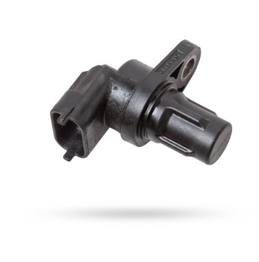 Otomobil tamircisinin elindeki bir araba motorunun elektromanyetik krank mili sensörü. Yedek parça kataloğu.