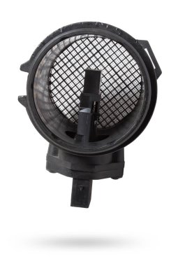 Toplu hava akışı sensörü beyaz arkaplanda izole edildi. Otomobil servis endüstrisi. Yedek parça katalogu otomobil servis endüstrisi. Yedek parça kataloğu.