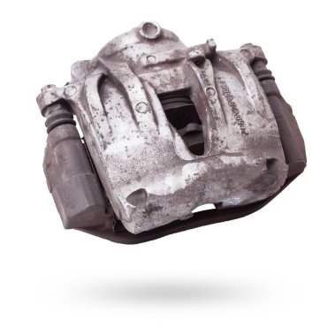 Eski metal fren kalibreli beyaz arka planda şasinin onarımı sırasında ya da yedek parça kataloğu için otomatik ayrıştırma.