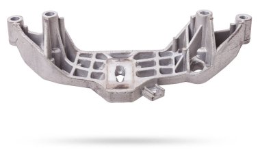 Metal bracket - a supporting part or structure used to mount car elements on a white isolated background in a photo studio. Spare parts for replacement or sale in a car service. clipart