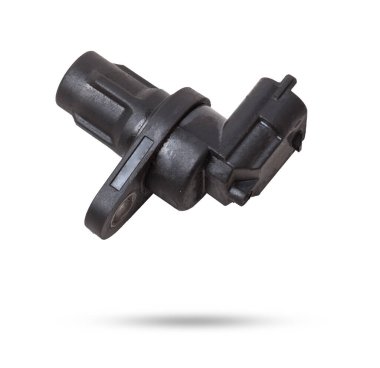 Otomobil tamircisinin elindeki bir araba motorunun elektromanyetik krank mili sensörü. Yedek parça kataloğu.