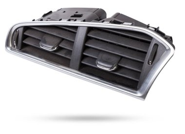 Yolcu bölümünü ısıtmak ve soğutmak için ısıtıcının havalandırma saptırıcısını gören modern bir arabanın iç kısmının yakın görüntüsü. Hurdalıktan kullanılan otomatik parça kataloğu