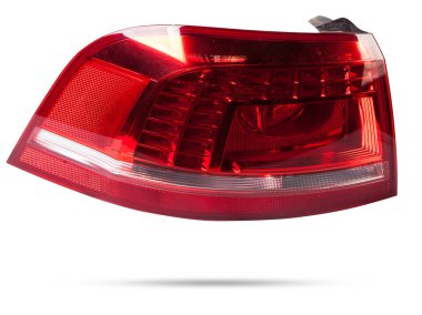 Beyaz izole edilmiş arka planda, beyaz ve kırmızı renkli bir Alman oto-optik ekipmanı için stop sinyalinin stop lambası. Bir araba hizmet merkezinde tamir ve satış için yedek parça..