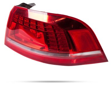 Beyaz izole edilmiş arka planda, beyaz ve kırmızı renkli bir Alman oto-optik ekipmanı için stop sinyalinin stop lambası. Bir araba hizmet merkezinde tamir ve satış için yedek parça..