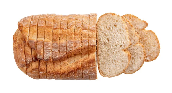 Nakrájený Bílý Pšeničný Chléb Celá Bochník Chleba Plátky Izolované Bílém — Stock fotografie