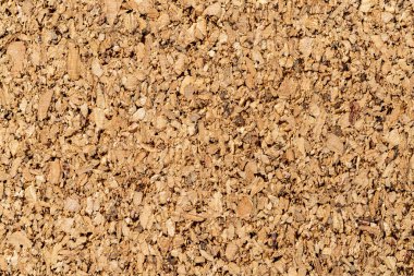Brown cork texture macro. Background of corkboard surface for paper notes and memo stickers. Grainy wood material of the cork oak bark. Cork board concept. Full frame. Closeup.