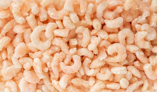 Frozen orange shrimps background. Macro texture of cooked peeled prawn tails. Sea crustacean for cooking low calorie healthy meals. Organic ingredient for delicious seafood recipes. Top view.