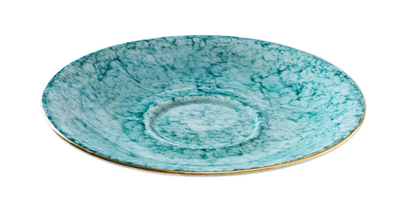 Empty Turquoise Saucer Cutout Beautiful Porcelain Dessert Plate Textured Blue — Stock Photo, Image