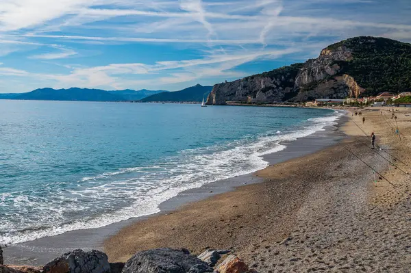 Sandy Beach Village Finale Ligure Italian Riviera — Stock Photo, Image