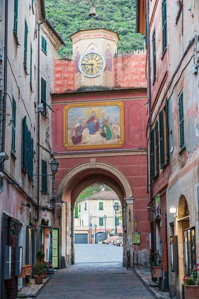 Brama Porta Testa Dostęp Starego Miasta Finalborgo Starożytnej Wioski Ligurii — Zdjęcie stockowe