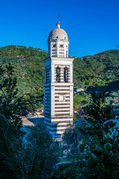 Typické Černé Bílé Pruhy Heřmánku Kostela Ondřeje Levantu Italské Riviéře — Stock fotografie