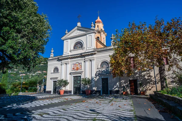 Iglesia San Ambrosio Las Colinas Cerca Zoagli Riviera Italiana —  Fotos de Stock
