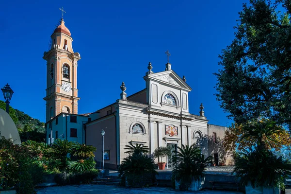Kyrkan Saint Ambrogio Kullarna Nära Zoagli Den Italienska Rivieran — Stockfoto