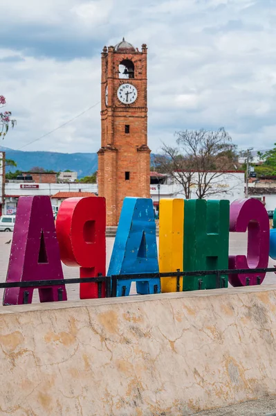 Torre Dell Orologio Nel Villaggio Chiapa Corzo Chiapas Uno Dei — Foto Stock