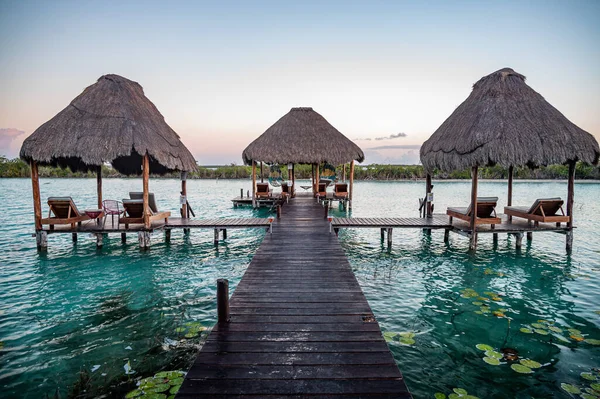 stock image Wonderful lagoon with turquoise water in Bacalar, Mexico