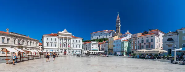 stock image Main Square dedicated to the violinist Giuseppe Tartini in the village of Piran, Slovenia were he was born
