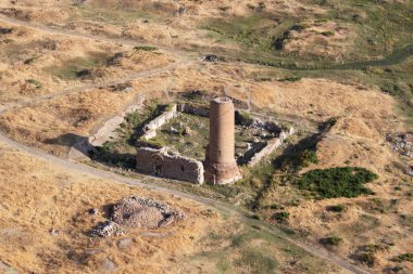 Turkey, Van Province, aerial view to old ruin of a mosque from van castle. ulu mosque was built in the 11th century.