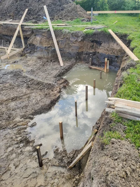 Flooded Trench Prepared Construction Foundations — Stock Photo, Image