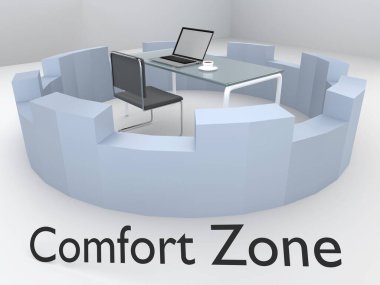 Oturma odasındaki bir masanın üzerine yerleştirilmiş bir dizüstü bilgisayarın 3 boyutlu çizimi..