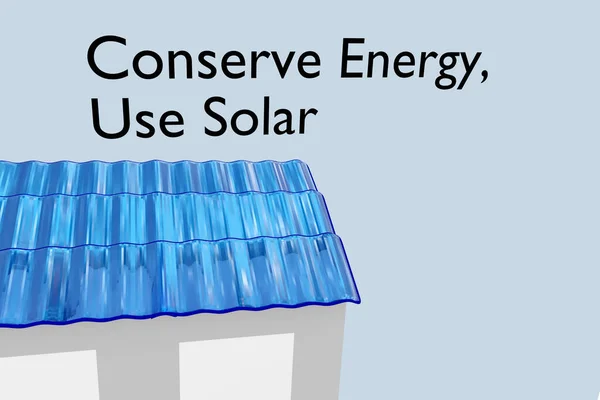 Ilustrace Domu Solárními Panely Namontovanými Střeše Spolu Skriptem Ušetřete Energii — Stock fotografie