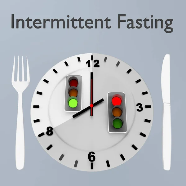 Illustration Clock Plate Symbolic Traffic Lights Titled Intermittent Fasting Stock Photo