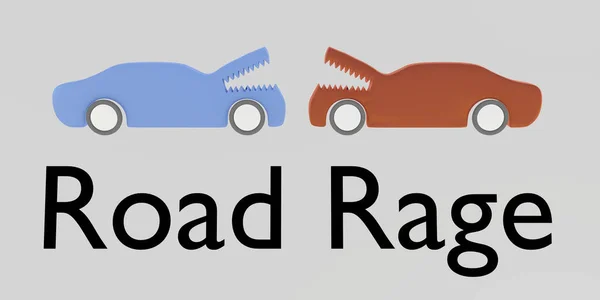 3D illustration of Road Rage title under a two cars costumed as animal furious confrontation at road
