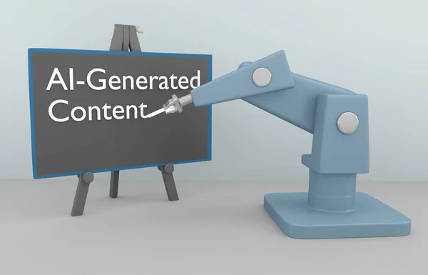 3D illustration an industrial robot writing the text AI-Generated Content on a tripod board