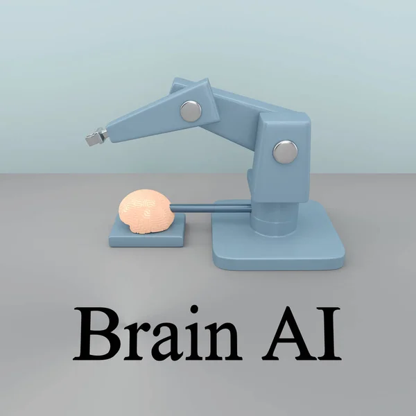 Illustration Robot Industriel Symboliquement Lié Cerveau Humain Intitulé Brain — Photo
