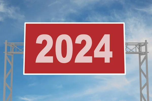 Renderowania Autostrady Znak Ilustracji Tytułem 2024 Jako Koncepcja Przewidywania — Zdjęcie stockowe