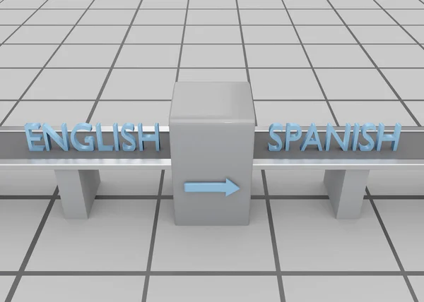Illustration Word English Entering Left Side Symbolic Machine Word Spanish — Stock Photo, Image