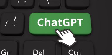 3d render illustration of computer keyboard with a hand pointing to a chatgtp button clipart