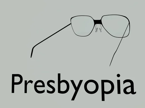 Illustrazione Dello Script Presbyopia Sotto Gli Occhiali Isolato Sfondo Grigio — Foto Stock